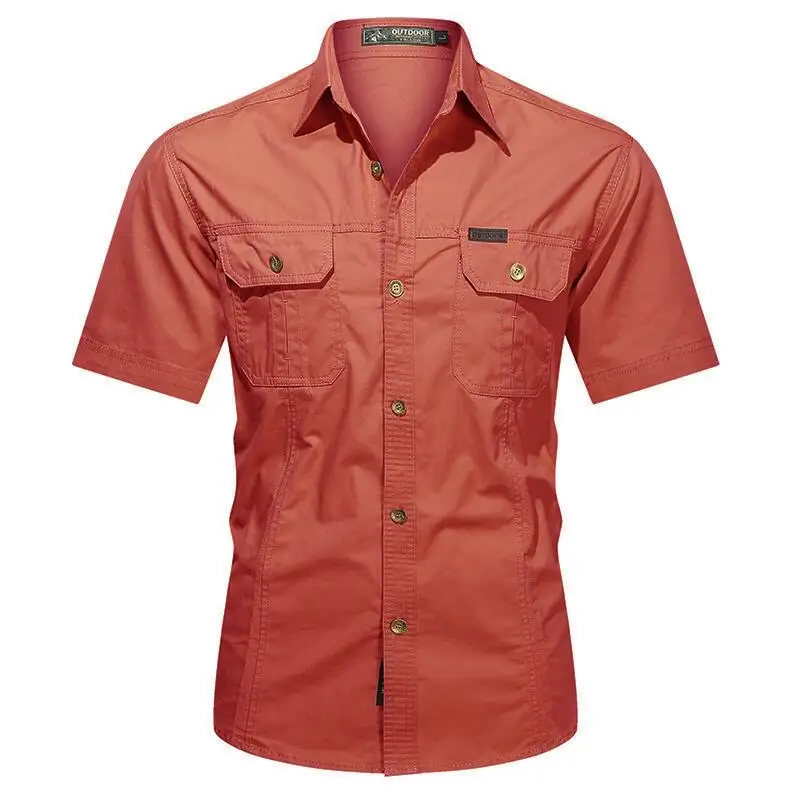 New Mens Military Shirt Men Short Sleeve Cargo Shirts 100% Cotton Casual Solid Shirt Male Pocket Work Shirt Tactical Shirt 6