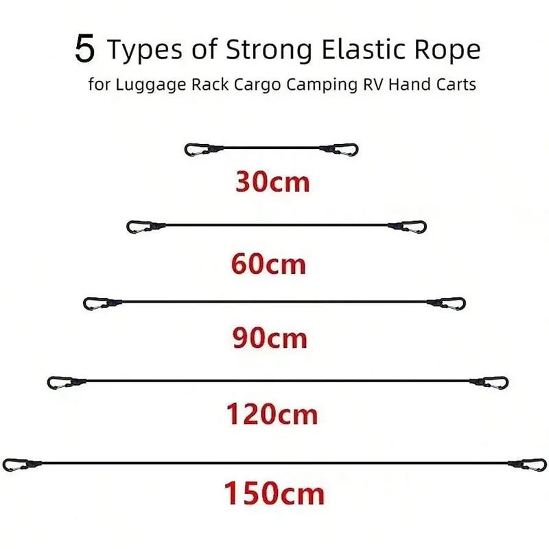 30-150CM Outdoor Elastic Rope with Black Hook Lightweight and Suitable for Luggage Packaging and Tent Construction