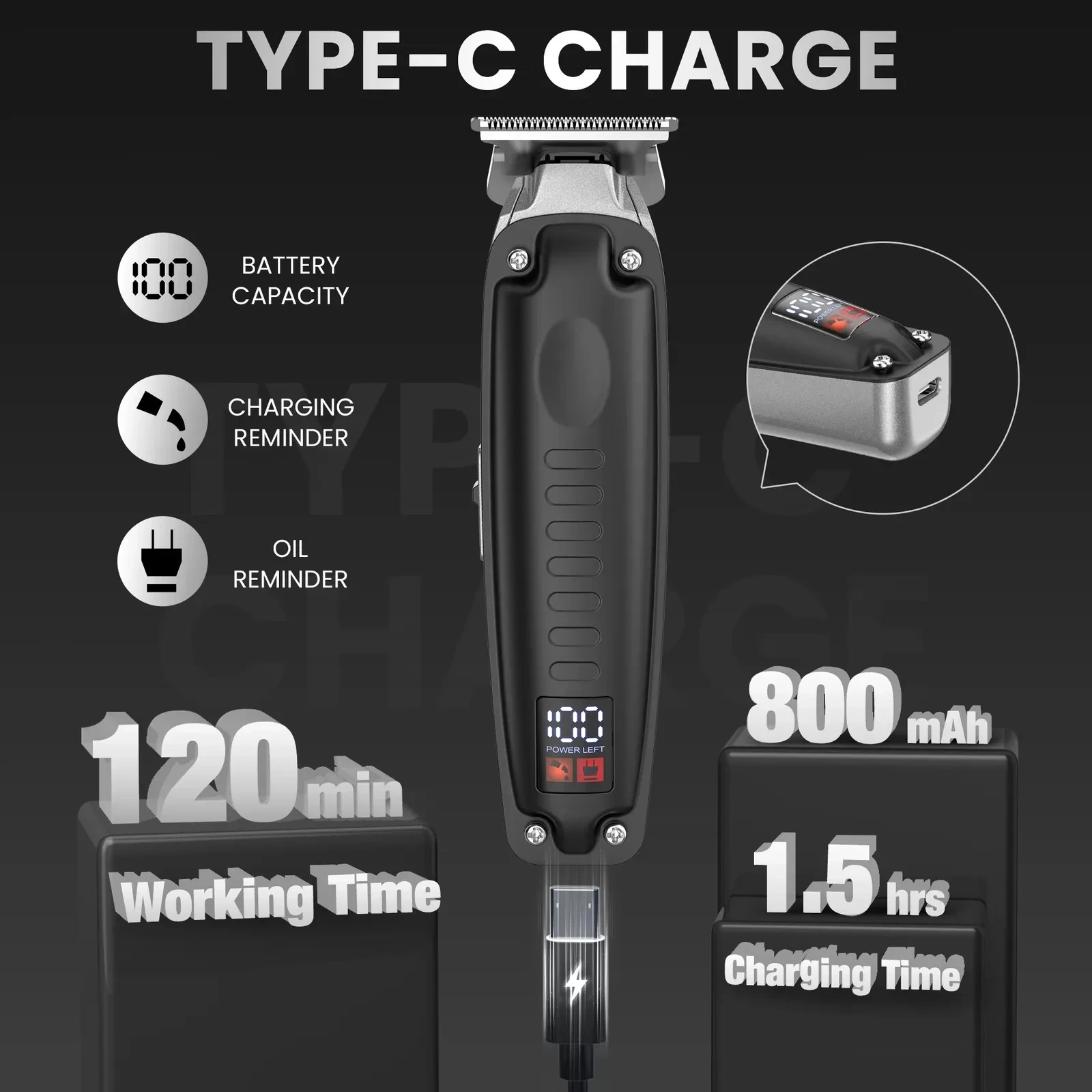 Sejoy Professional Men's Hair Clipper Kit Cordless Trimmer with USB Charging, LED Display 6
