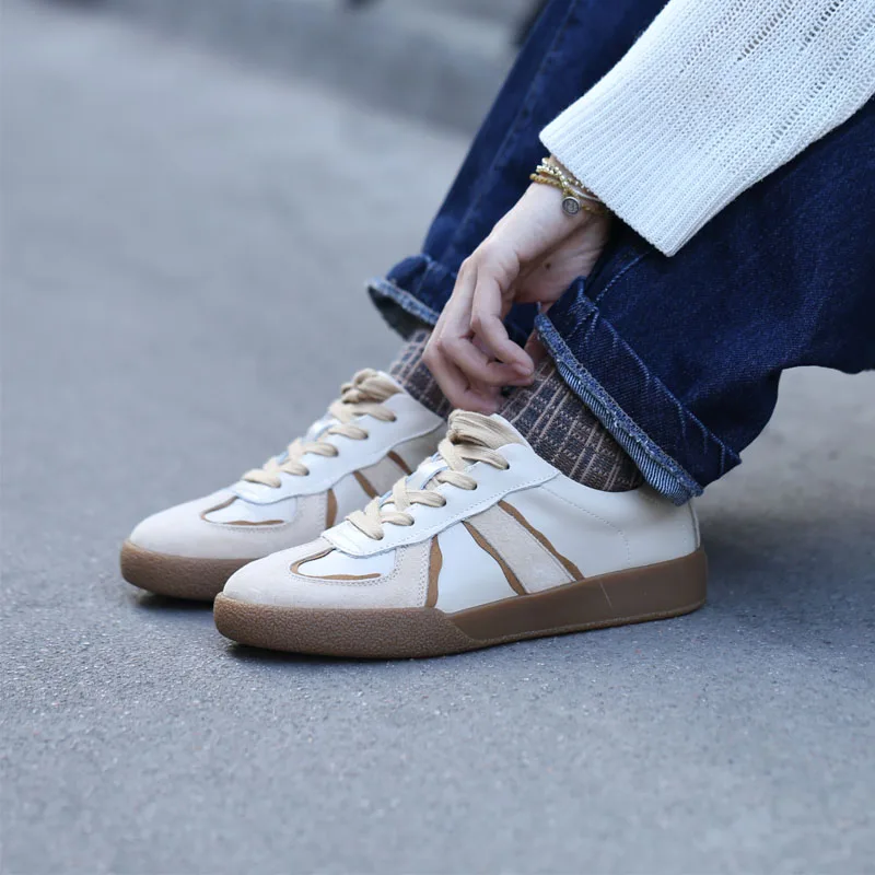 

Women's Flat shoes Lace up Women Casual Shoes 100% Genuine Leather Woman Flats Spring Autumn Sneakers