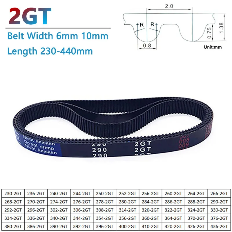 1pc GT2 2GT Synchronous Timing Belt Length 230-440mm Width 6mm 10mm Rubber Closed Loop Transmission Drive Belt 3D Printer Parts