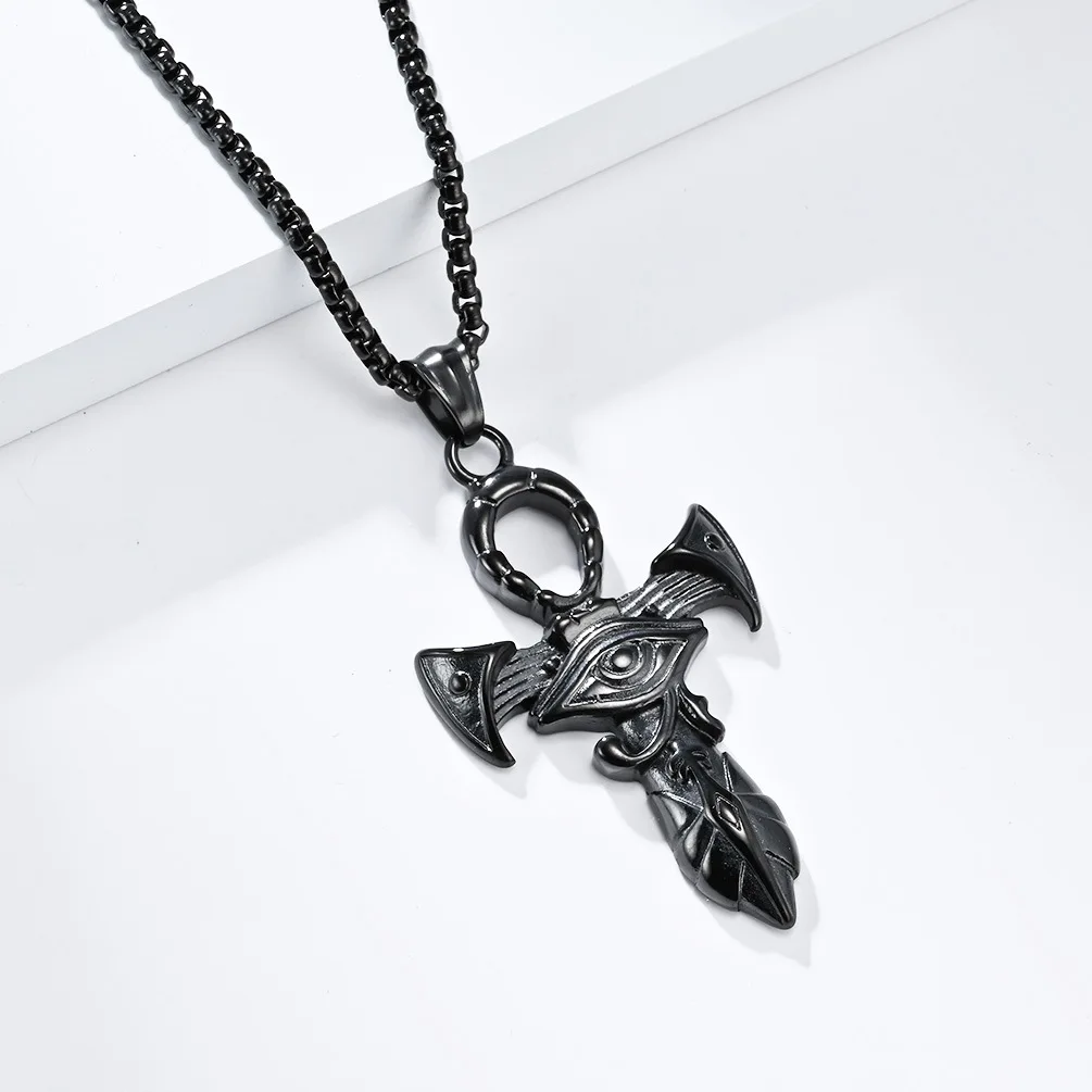 Fashion Vintage Jewelry Retro Eye of Horus Cross Design Stainless Steel Necklace for Men