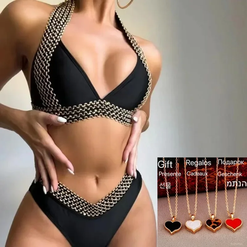 2024NEWSexyBlackBikinisWomenSwimwearWithPushUpFemaleSwimsuit