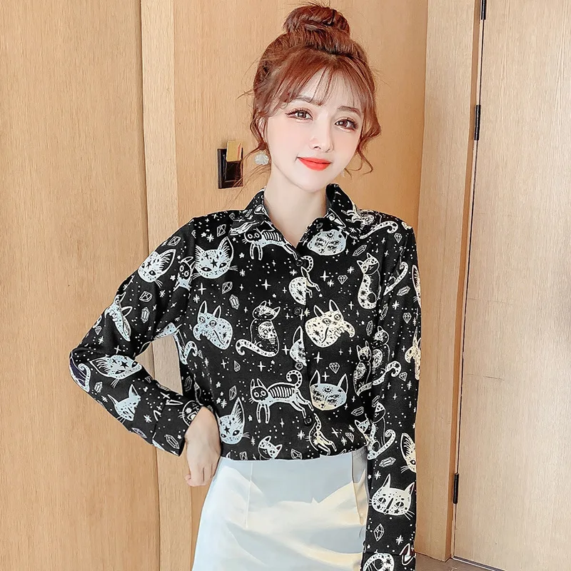 Animal Cartoon Pattern French New Women's Long-sleeved Shirt Color Rendering Chic Summer Shirt Women's Lantern Sleeve Top Floral 22 models cartoon animal data cable protector anti breaking charger cable protector cable protective sleeve