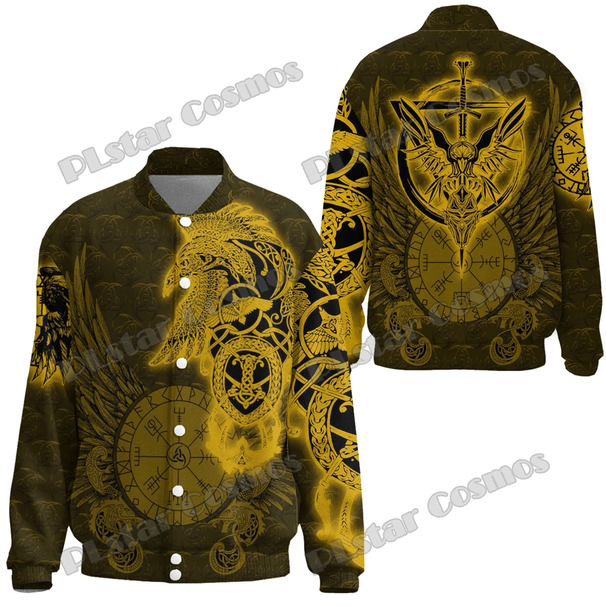 Raven Gold Tattoo Symbol 3D Printed Fashion Men's Thicken Stand-Collar Jacket Unisex Casual Winter Baseball Jacket FX50