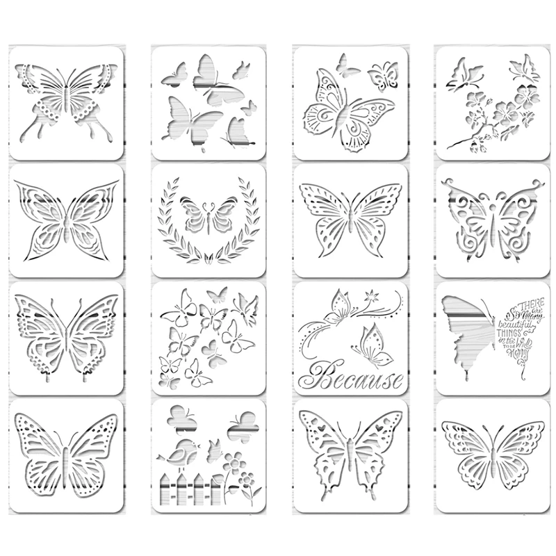 16pcs Reusable Butterfly Stencils Butterfly Template Art Painting