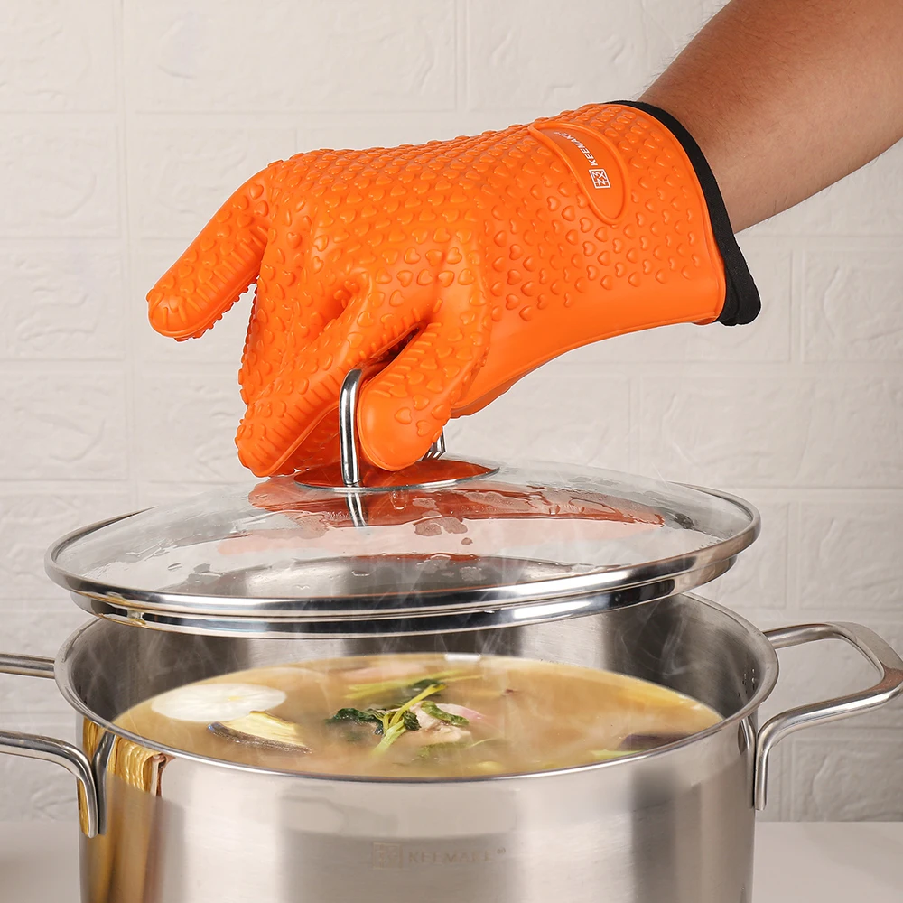 1 Pair Short Oven Mitts, Heat Resistant Silicone Kitchen Mini Oven Mitts for 500 Degrees, Non-Slip Grip Surfaces and Hanging Loop Gloves, Baking