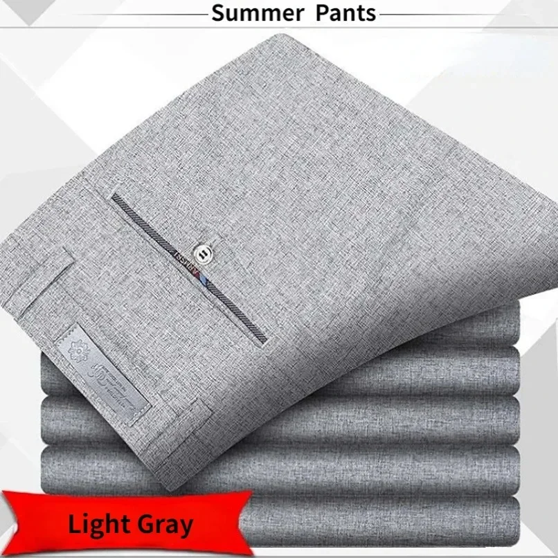 Men's Solid Color Straight-Leg Formal Trousers - Summer & Autumn Edition, Flat Design