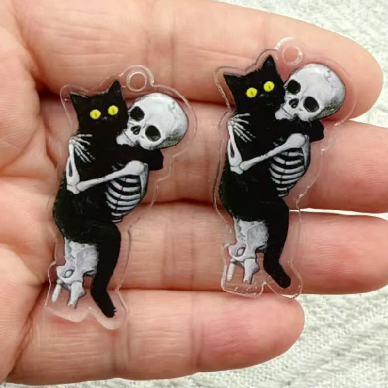 10pcs Halloween Charms Creative Acrylic Skull Black Cat Fashion ...