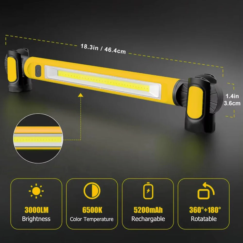 Super Bright Magnetic Work Light Built-in 5200mAh Rechargeable Battery Underhood Work Lamp Bar for Car Repair Outdoor lighting portable work lights portable work light