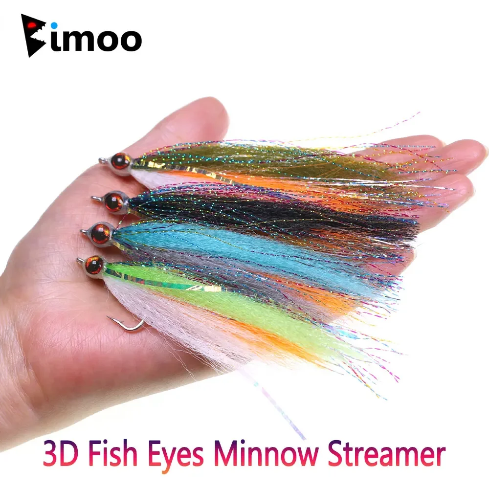 Bimoo #1 2/4pcs 4.13inch 3D Fish Eyes Minnow Streamer Synthetic Fiber Baitfish Fly Trout Bass Salmon Steelhead Fishing Lures