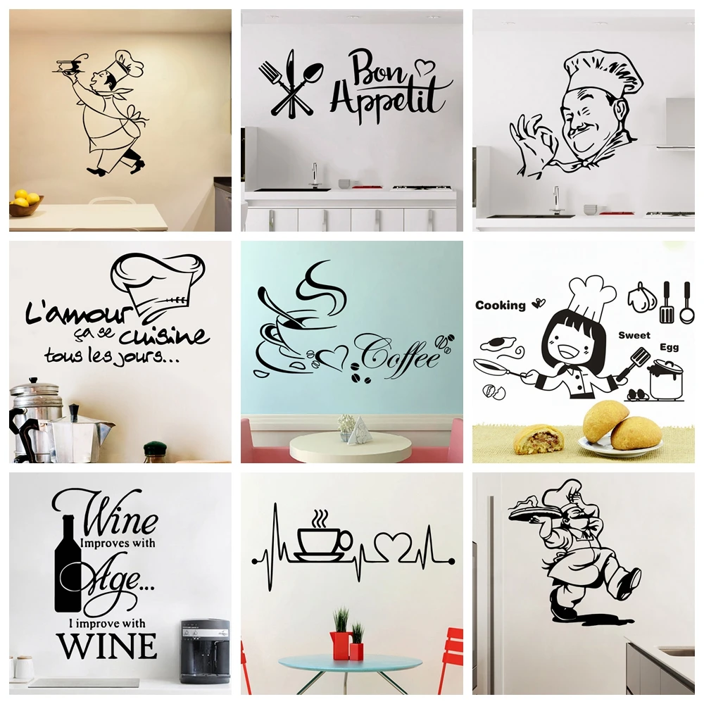 

Kitchen cafe Vinyl Wall Sticker For Home Decor restaurant Decoration Cuisine/Wine/Coffee Self-adhesive wallpaper Autocollant