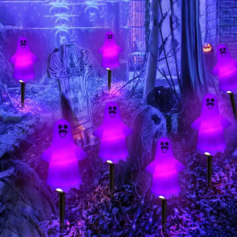 Halloween Walkway Lights Waterproof Solar Ghost Stake Lights Ghost Pathway Lights Halloween Pathway Lights Ghost Decorations For 4