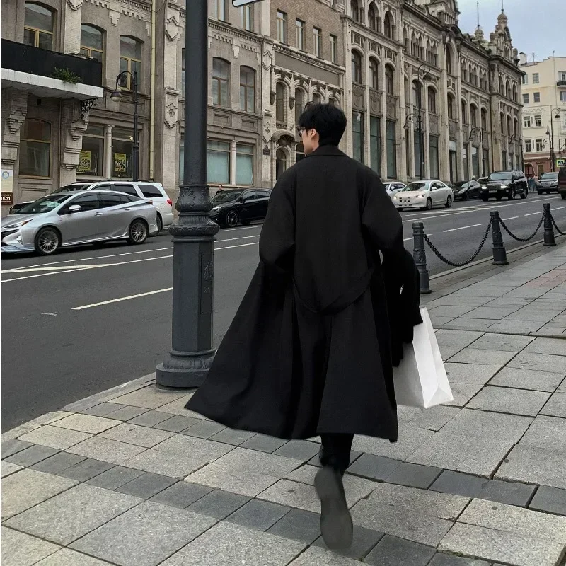Autumn New Coats Loose Mid Length Over Knee Thin Windbreaker Handsome Shoulder Padded Suit Jacket for Men Trench Coat 4