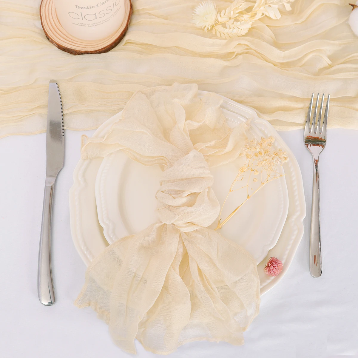 Description Picture 6 of item6PC Sage green Gauze Napkin Christmas Cheesecloth Table placemats Setting Dining Wedding Party Banquets Banquets Arches  Decor