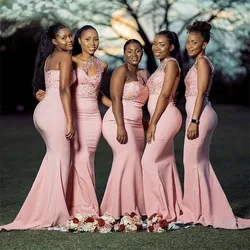 Dusty Pink Mermaid Bridesmaid Dress One Shoulder Lace Satin Zipper Colorful Dress For Wedding Party Porm Gowns Custom Made