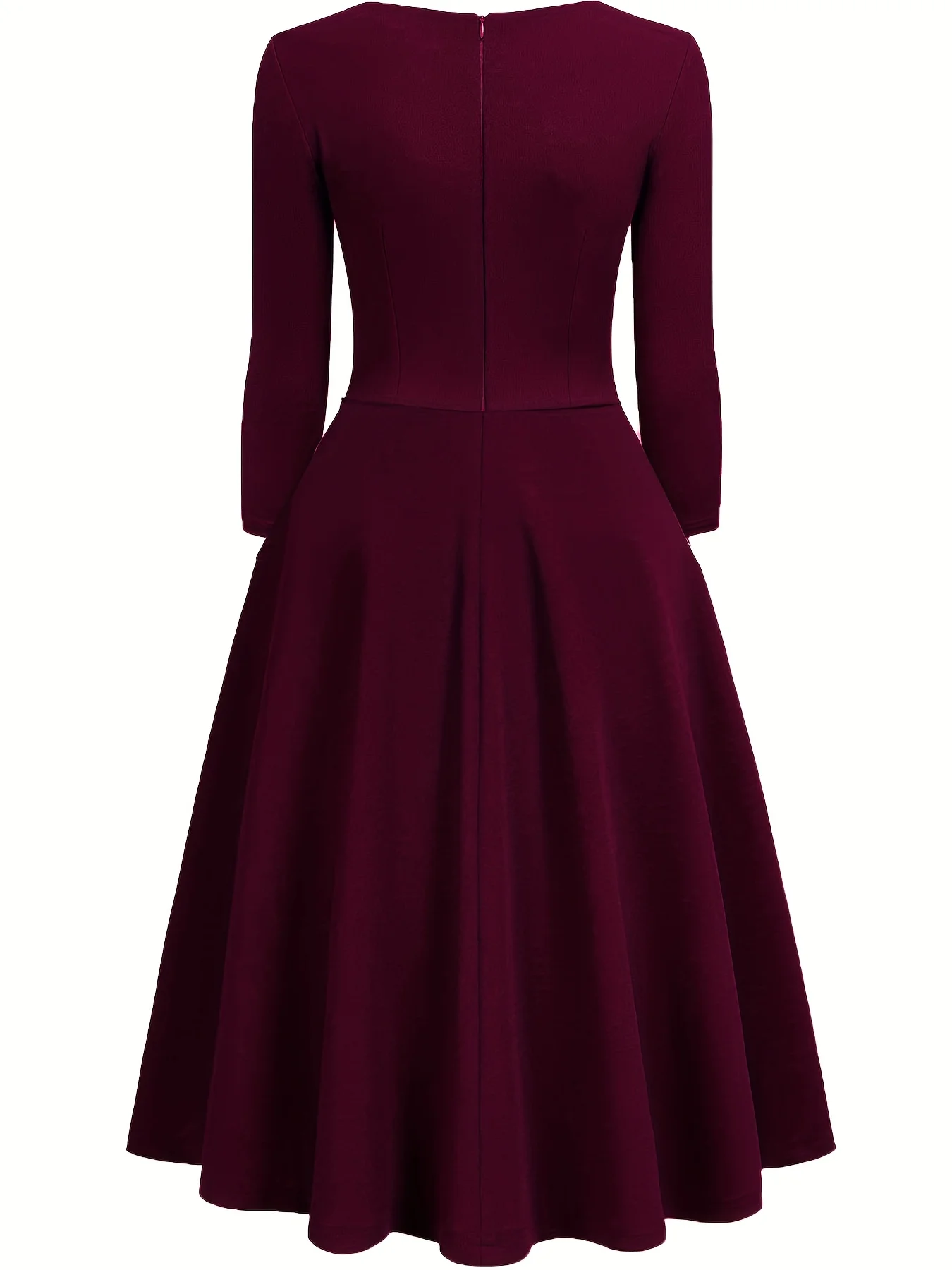 Elegantes Damenkleid mit Quadratischem Ausschnitt und 3/4-Ärmeln für Herbst, Arbeit und Party, Einfarbig mit Reißverschluss Vorne, Business-Casual Swing A-Linien-Kleid – Detail 13