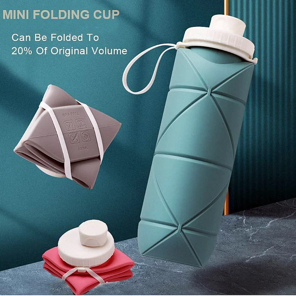 20oz 600ml Reusable BPA Free Collapsible Silicone Foldable Travel Water Bottle