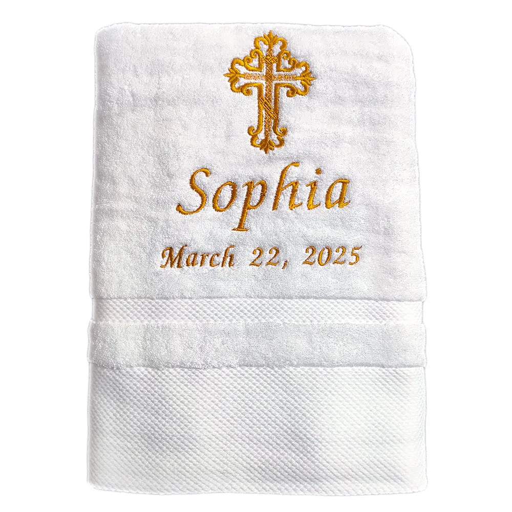 AHSNME Customized Baptism Towel 70x140cm Bath Towels for Baby Christening White Towel with Name and Date 6