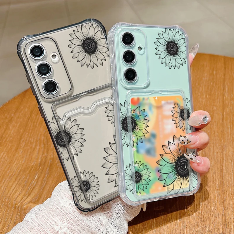 Sunflower Design Card Slot Phone Case with Enhanced Protection