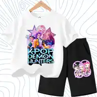Ensembles de t-shirts décontractés pour filles d'été, imprimés de dessins animés K POP, tenues de mode pour enfants, hauts à manches courtes à col rond pour adolescents, shorts, 2 pièces 3