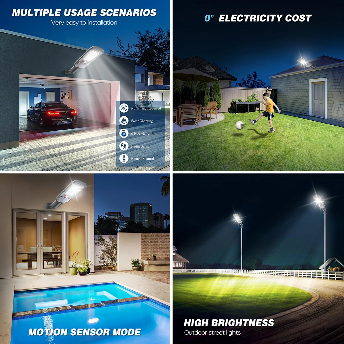 Solar Street Light Outdoor Solar Light Waterproof LED Flood Lights Dusk to Dawn with Motion Sensor Parking Lot
