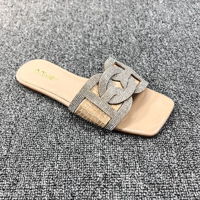 Fashion Women Slippers 2023 Luxury Designer Flat Heel Rhinestone