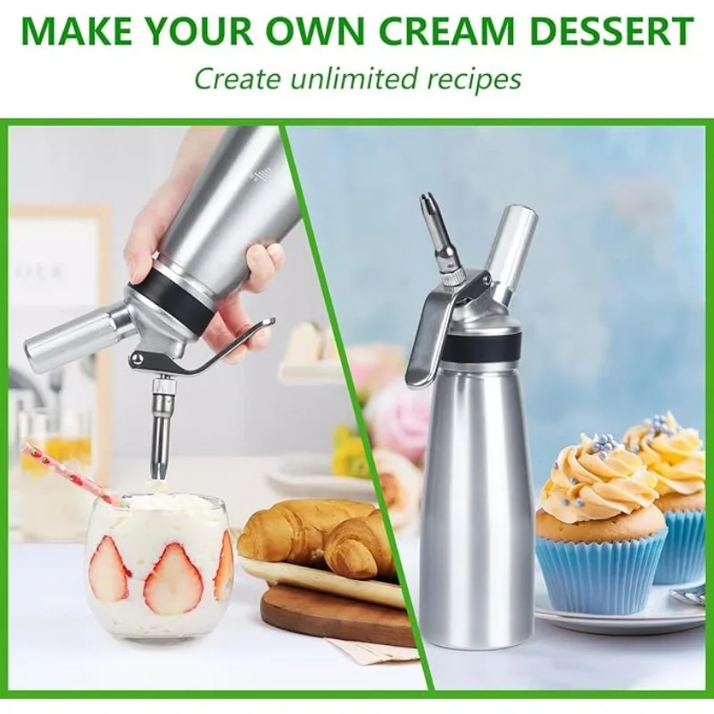 Cream Foam Gun 250/500/1000ml Cream Foam Gun Homemade Whipped Cream Dispenser Cake Piping Guns Siphon Squeeze Bottle Kitchen Dessert Tool