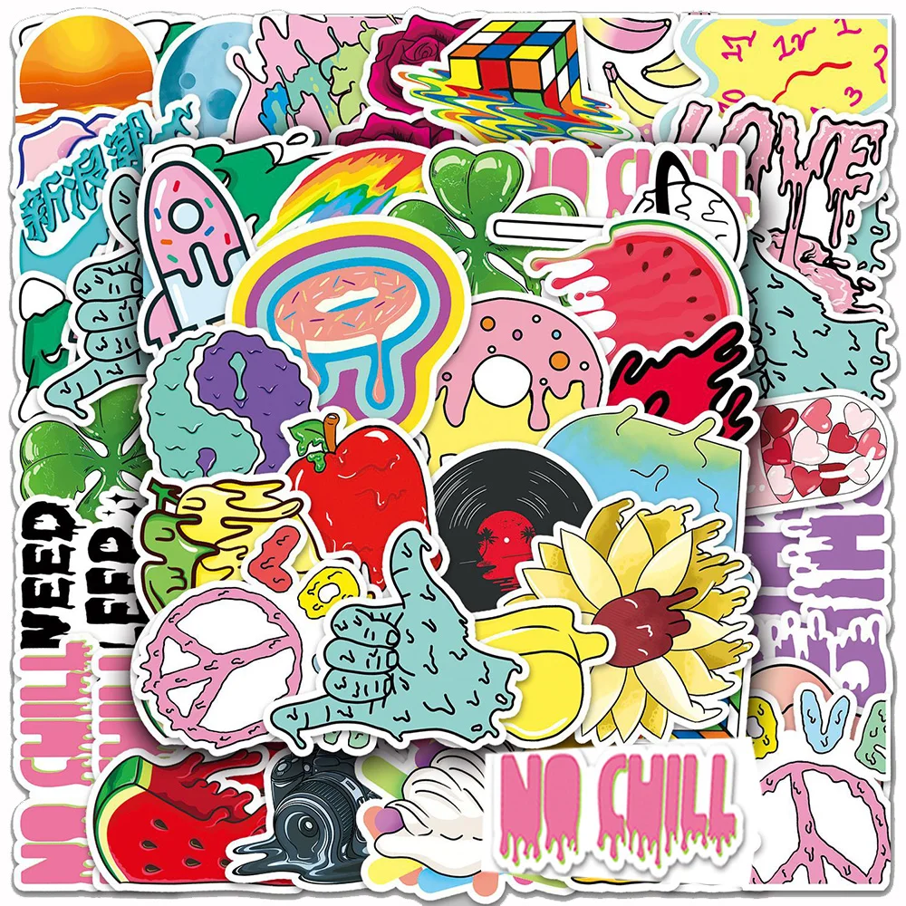 

10/30/50pcs Exotic Cartoon Melt Stickers Aesthetic Decals Decorative Scrapbooking Phone Case Guitar Waterproof Fun Sticker Packs