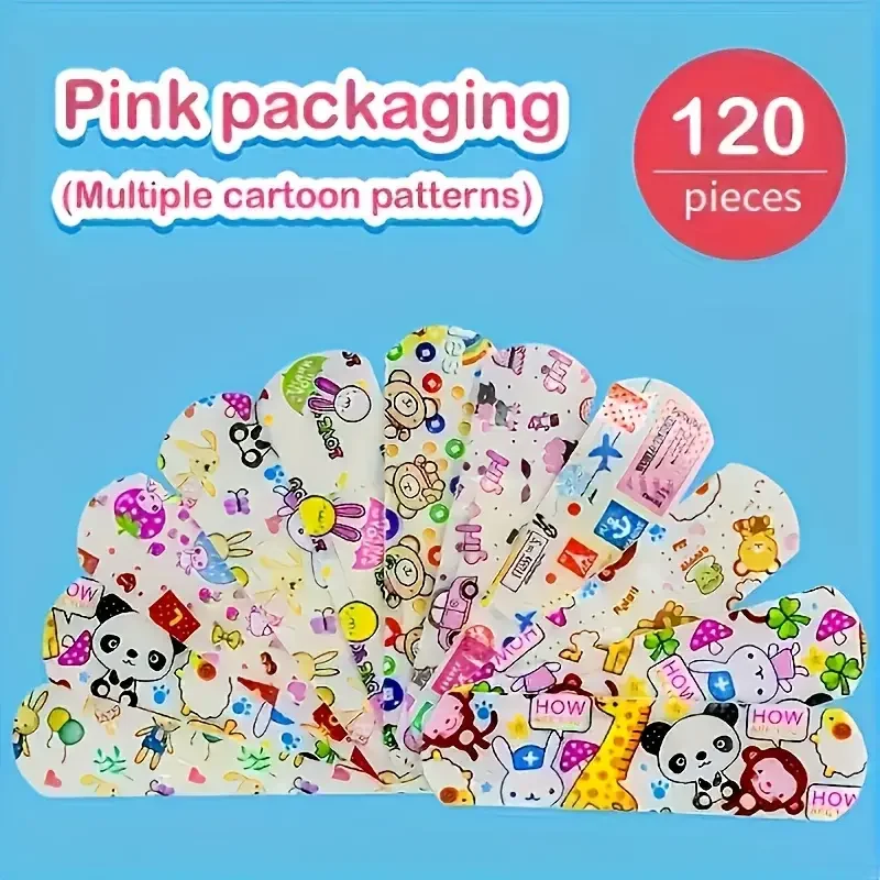 120Pcs Cartoon Animal Bandages Assorted Patterns Breathable Skin-Friendly Flexible Fabric Kids First Aid Supplies medical bandages medical bandaids