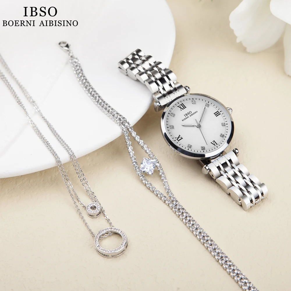 IBSO New Elegant Women Watch Set Japanese Quartz Movement 3ATM Waterproof  Stainless Steel Mesh Band Luminous Hands Love's Gifts
