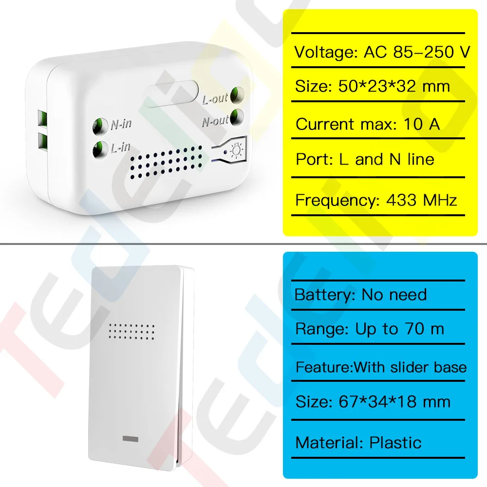 Kinetic Light Switch Wireless No Battery Self Powered Remote Control Switch 110V 220V 10A Relay Receiver Module for Lamp Bulb