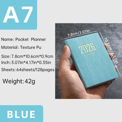 Compact 2026 English Planner - Mini Portable Pocket Schedule Book with 128 Pages, 64 Sheets Weekly Calendar - A7 (SKY BLUE)