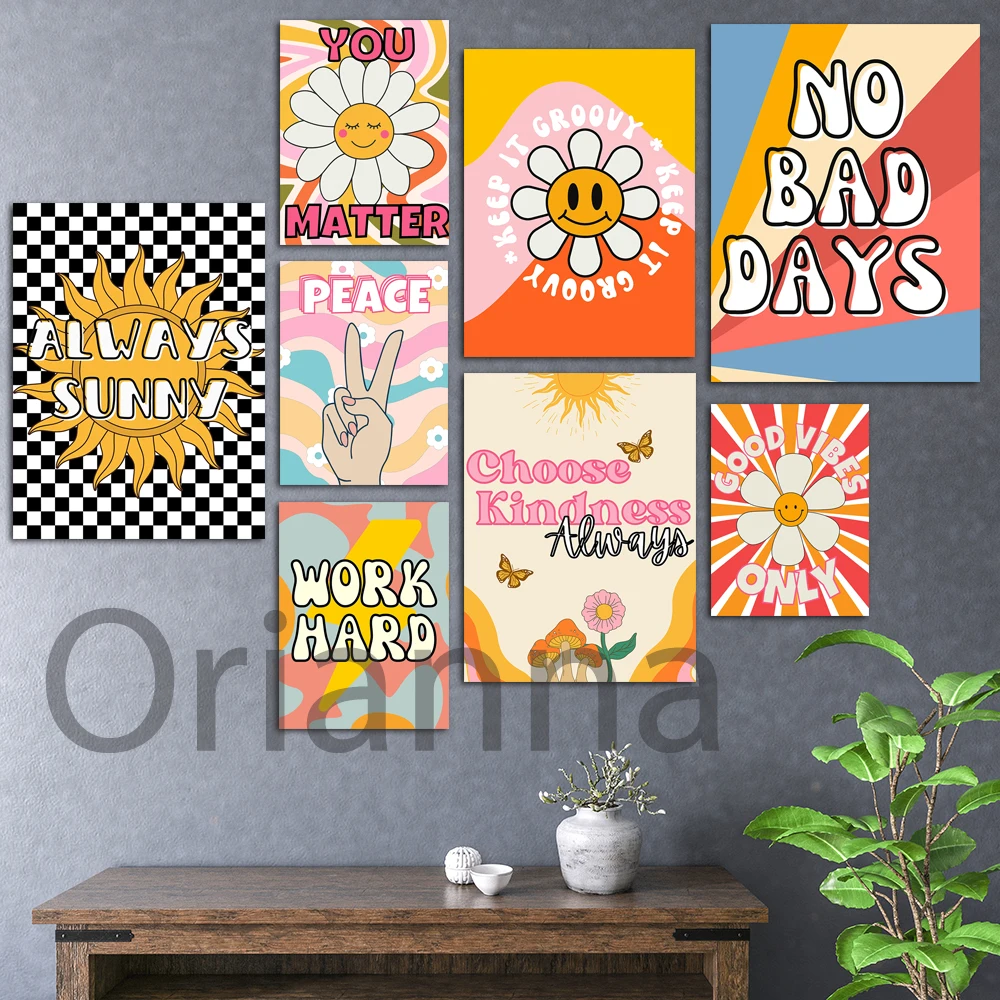 Retro Classroom Poster Wall Art Canvas Painting Print Wall Pictures Growth Mindness Quotes, Classroom Decor, Affermazione Positiva