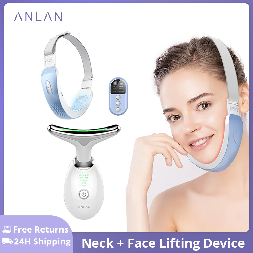 Anlan Neck Face Beauty Device Dispositivo Di Sollevamento Del Viso A V Massaggio Ems Led Photon Light Therapy Riduce Il Doppio Mento Antirughe Rimuovi