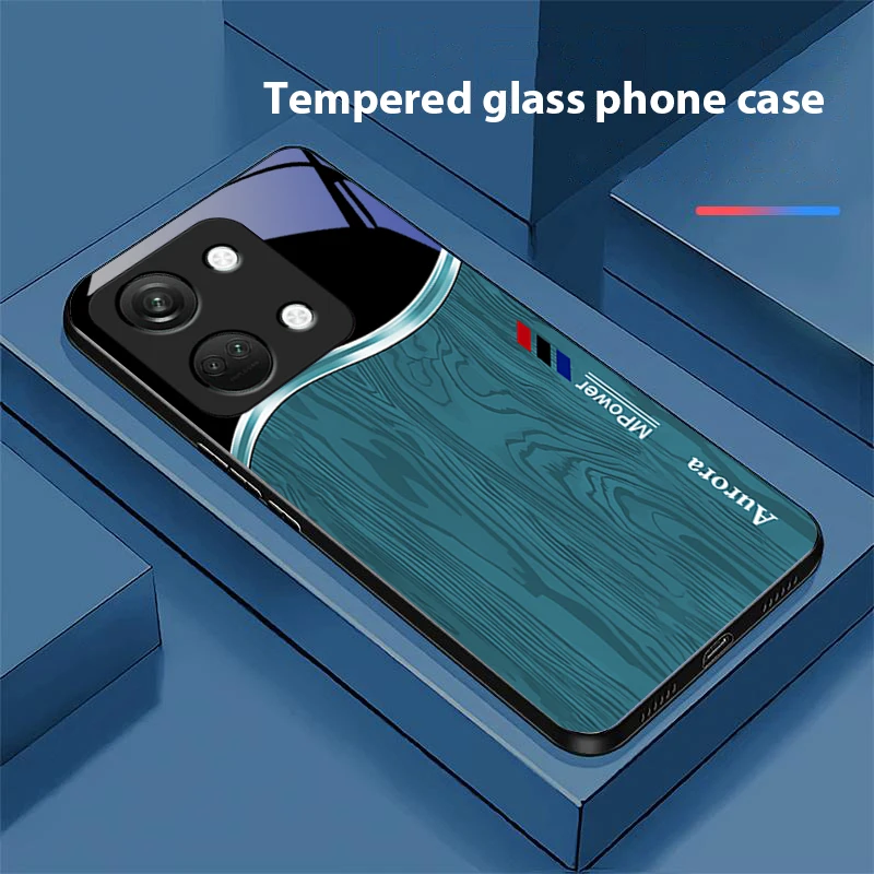 Advanced Wood Grain Tempered Glass Phone Case - Black, Hard Shell Design