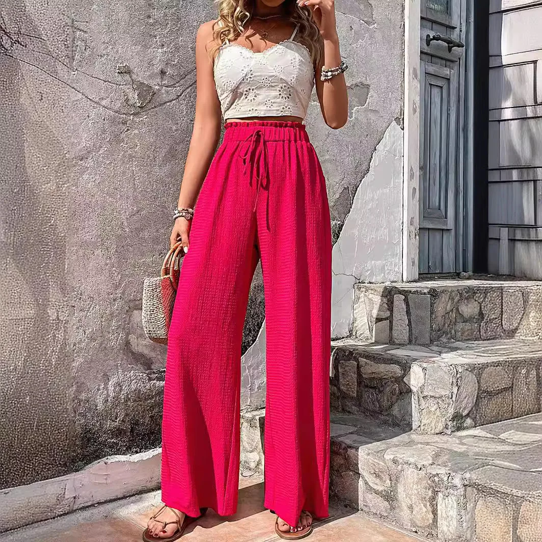 Women Summer Wide Leg Pants Casual Beachwear