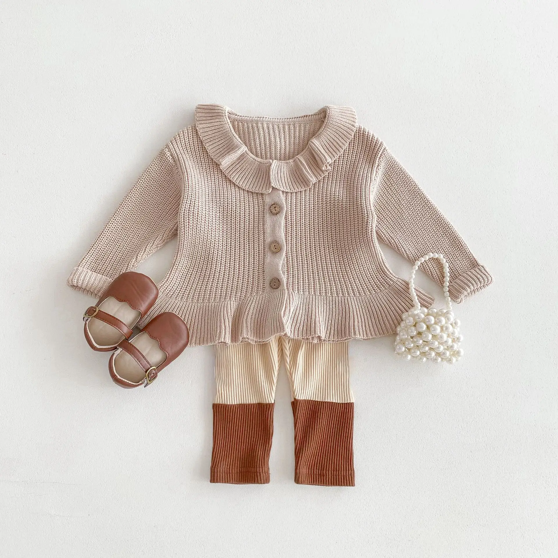 

Детская одежда, Новинка осени 2024, искусственное пальто, однотонный модный простой вязаный свитер принцессы для девочек