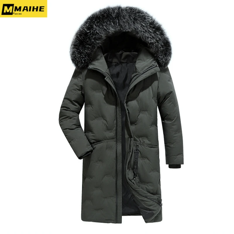 2023 Winter Long Cotton Cushion Jacket Men's Light Luxury Waterproof Windproof Fox Fur Collar Parka Korean Thick Down Coat Men's