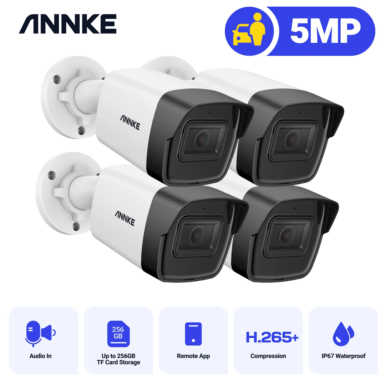 ANNKE C500 HD 5MP POE IP Camera 5MP Security Camera Outdoor Indoor Audio Recording Video Surveillance Cameras Kits 4PCS