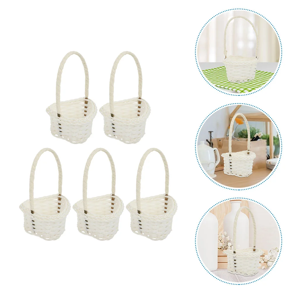 

5 Pcs Rattan Basket Handheld Handwoven Storage Box Fruit Accessory Desktop Basket With Lid Bamboo Flower