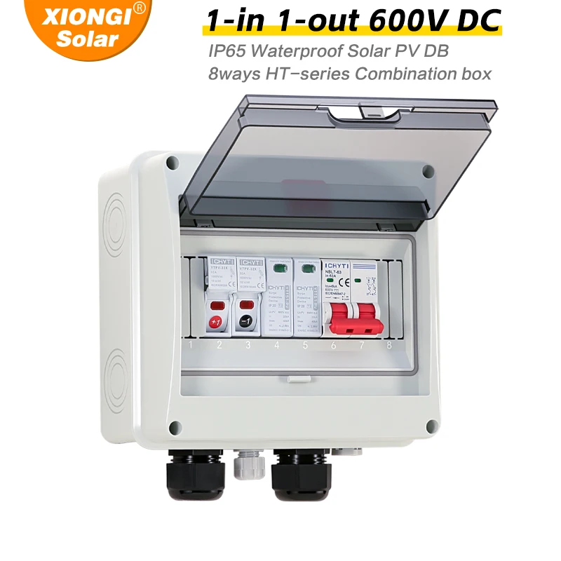 Double PG solar photovoltaic PV DC combiner box electrical junction box electrical box electrical distribution box photovoltaic combiner box 600V Surge Lightning Protection 1 input 1 out Fuse MCB SPD Distribution Box IP65