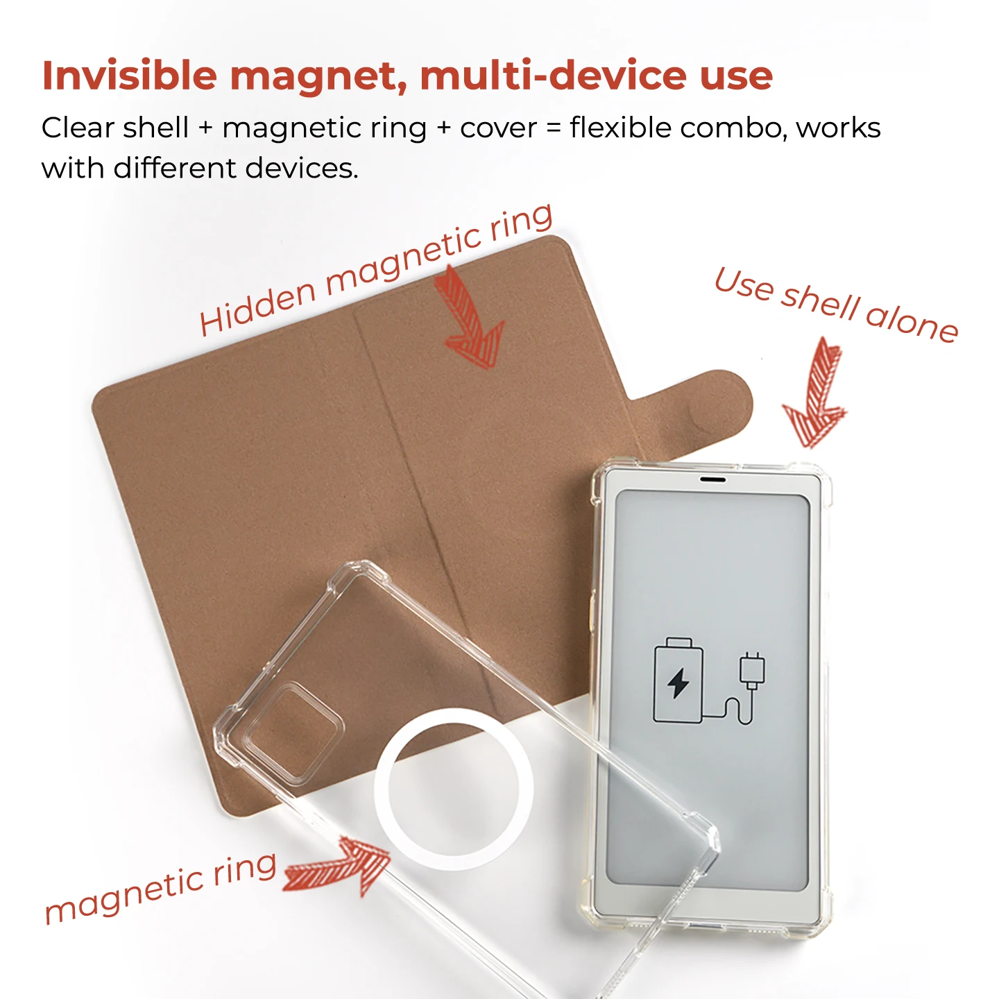 Magnetic Flip Protective Case with Detachable Clear Shell