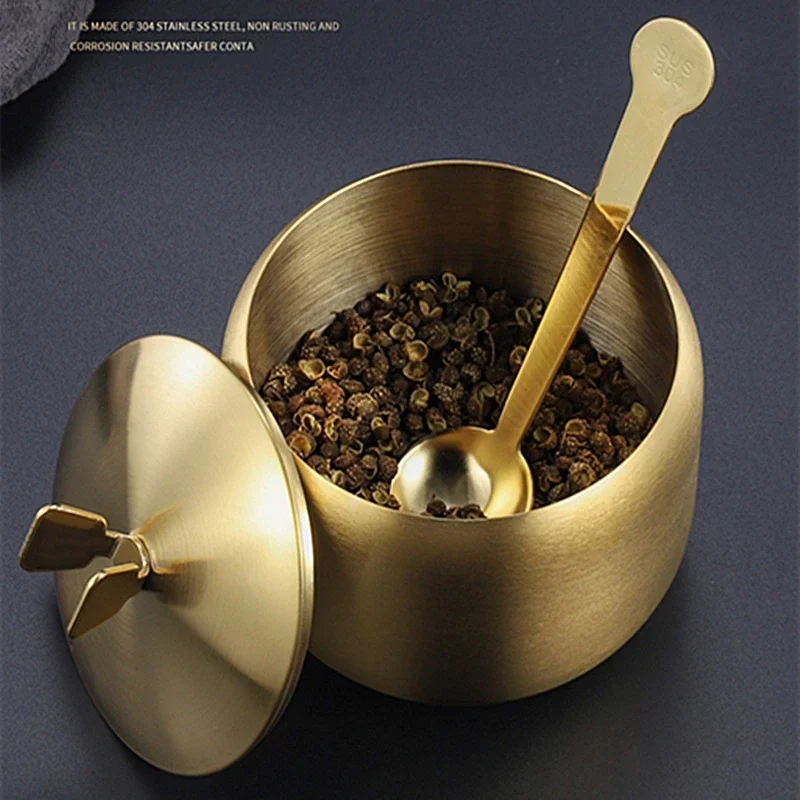New Household Stainless Steel Seasoning Jars Korean Style Condiment Pot Spice Container with Lid Salt Organizer Kitchen Tools