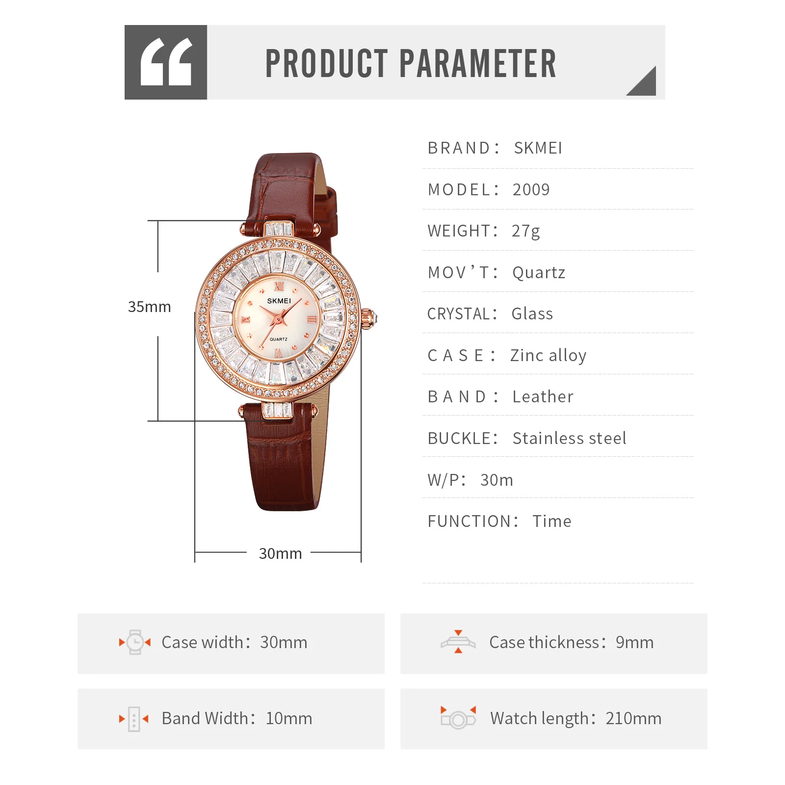 SKMEI Fashionable Light Luxury Style Small Disc Watch Set Rhinestone Dial Waterproof Temperament Goddess Кварцевые часы 2009