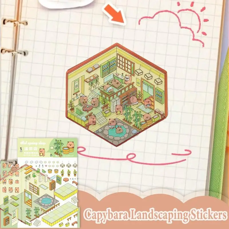 Capybara House Sticker 3D Landscaping Decals Miniature Cabin Scene Stacking Pasting Hand Account Cartoon Scrapbook Sticker Toys cartoon stickers decorative stickers 3d stickers animal stickers cartoon animal stickers scenery stickers