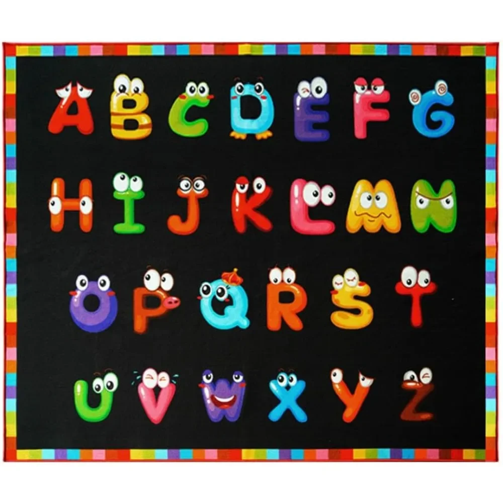NEW-13'x7'7'' ABC Classroom Rug Black, Preschool Rugs for Classroom, Large Daycare Rugs for School, Carpets for Kids Classroom R