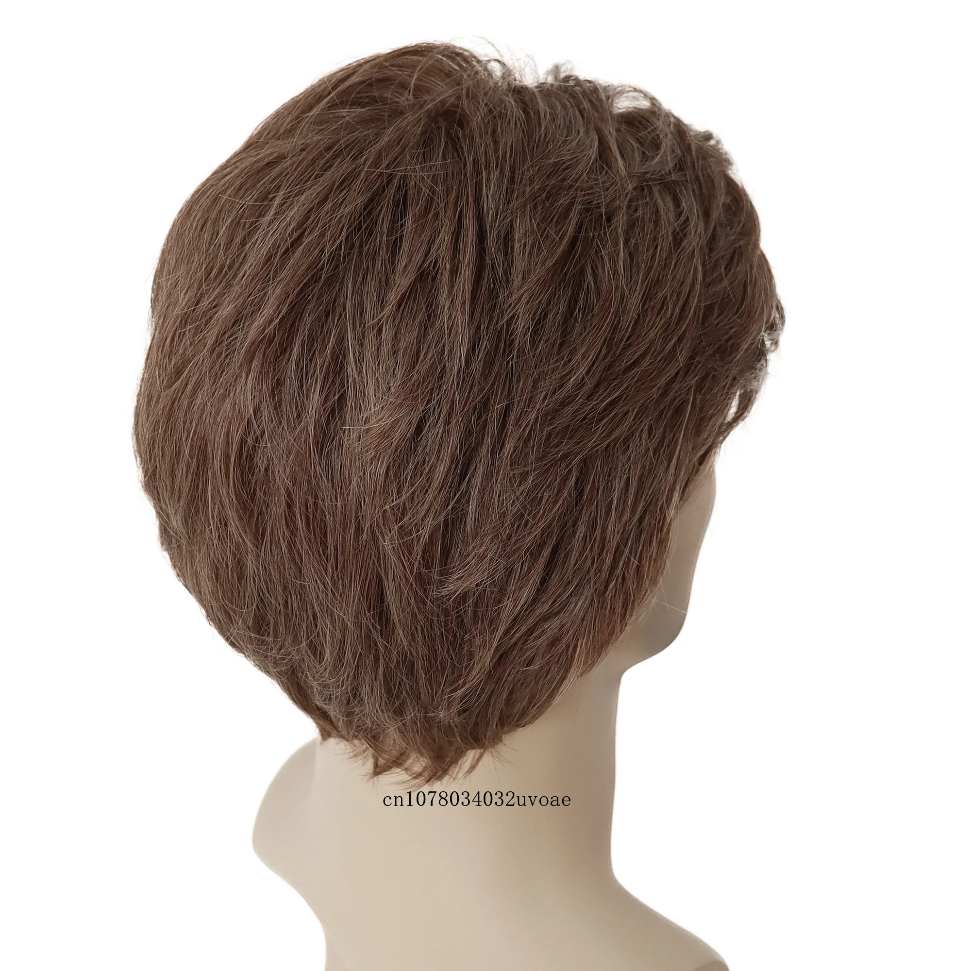 Synthetic Mens Short Brown Wig Hair Replacement Natural Wig with Bangs White Goodman Costume Halloween Costume Party Businessman