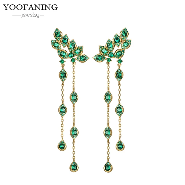 YUXINTOME 1 PC 925 en argent Sterling aiguille d'oreille coloré Zircon chaîne gland boucles d'oreilles pour les femmes deux trous boucle d'oreille bijoux A45