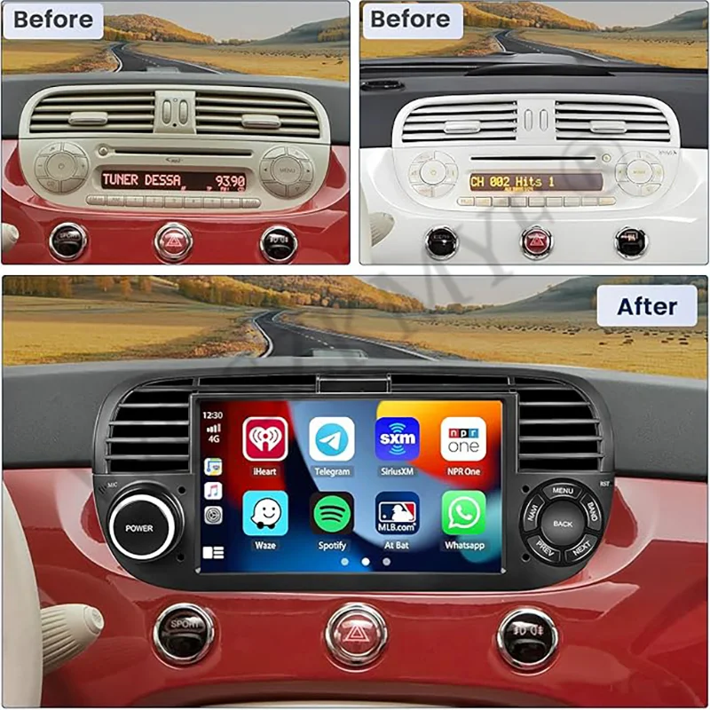 Android 13 Wireless CarPlay for Apple 2Din Auto Radio for FIAT 500 Abarth 2007 2008 2009-2015 Multimedia Screen Stereo GPS BT